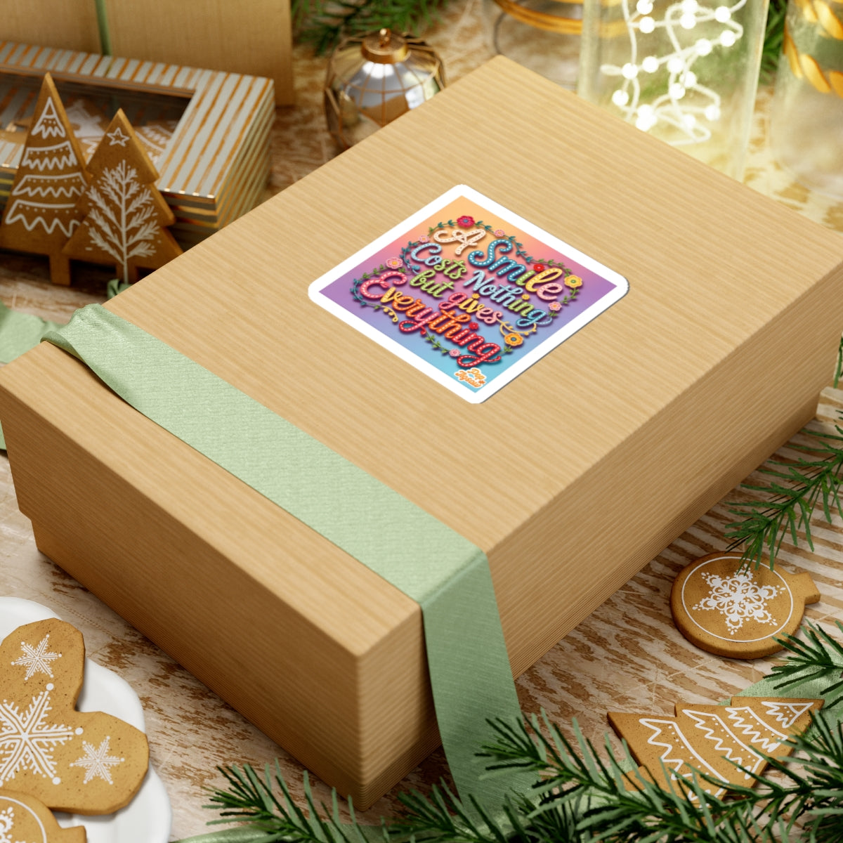 Sticker — "A Smile Costs Nothing But Gives Everything" Colorful Inspirational Kiss-Cut Sticker